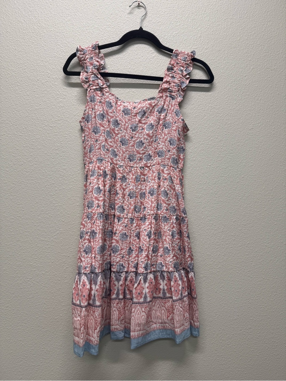 NWT Blu Pepper Pink & Blue Tiered Ruffle Strap Sundress, Size Small